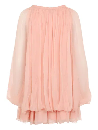 Chloé Long Sleeve Organic Silk Muslin Cape Minidress In Pink