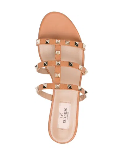 Valentino Rockstud Leather Sandals In Brown