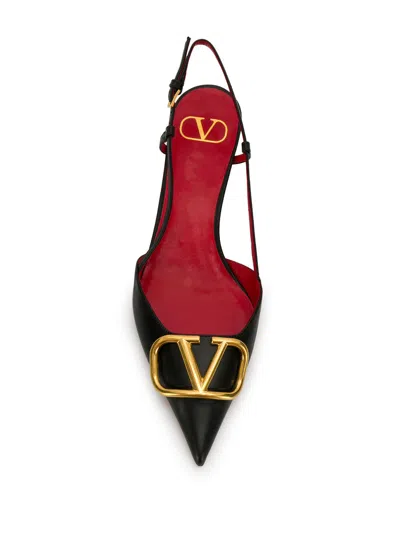 Valentino Vlogo Signature Leather Slingback Pumps In Black