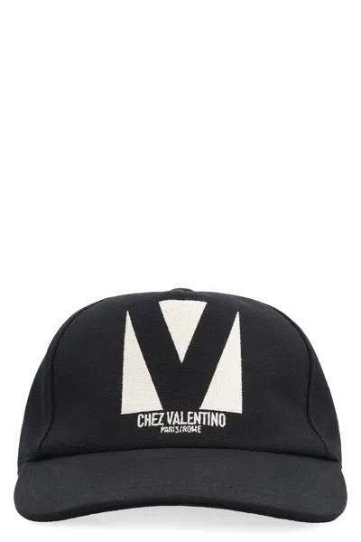 Valentino Garavani Cotton Baseball Cap With Embroidery And Curved Brim In Black