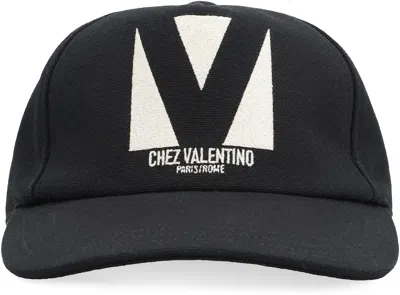 Valentino Garavani Cotton Baseball Cap With Embroidery And Curved Brim In Black