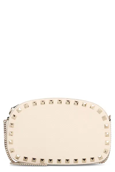 Valentino Rockstud Leather Crossbody Bag In Neutral