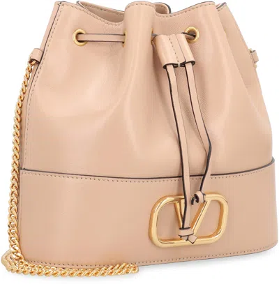 Valentino Garavani Mini Bucket Bag In Nappa With Vlogo Signature Chain Woman Rose Cannelle Uni In Brown