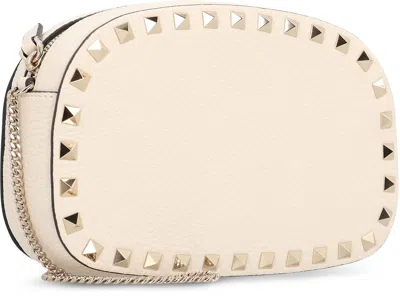 Valentino Rockstud Leather Crossbody Bag In Neutral