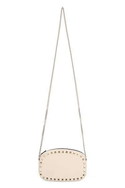 Valentino Rockstud Leather Crossbody Bag In Neutral