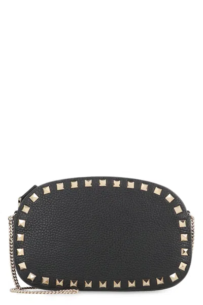 Valentino Rockstud Leather Crossbody Bag In Black