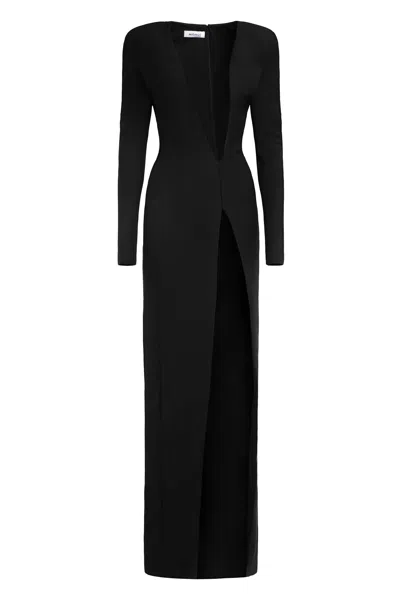 Monot Long Dress With Deep V-neck And Slit In Black