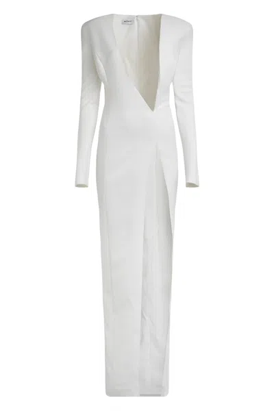 Monot Long Dress With Deep Front Slit In White