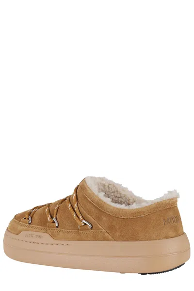 Moon Boot Park Slipper Mules Round Toe Laces In Brown