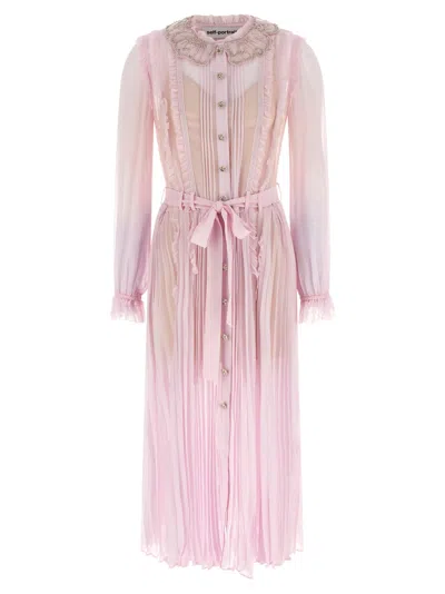 Self-portrait Pink Pleated Georgette Midi Dresses In Pink