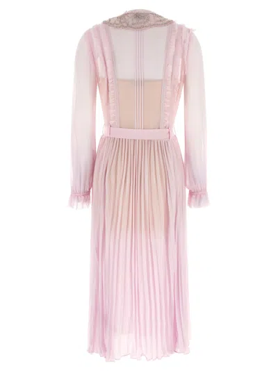 Self-portrait Pink Pleated Georgette Midi Dresses In Pink