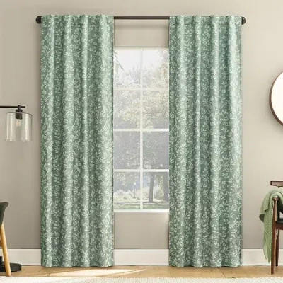 Sun Zero Estelle Foliage Woven Back Tab Light-filtering Set Of 2 Curtain Panel In Green