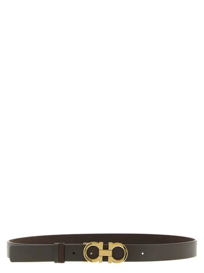 Ferragamo Adjustable Gancini Reversible Belt In Brown
