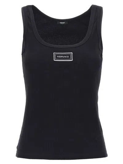 Versace Nineties Heritage Logo Scoop Neck Tank In Black