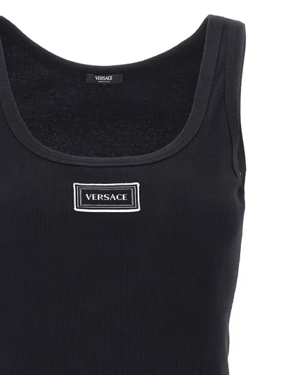 Versace Nineties Heritage Logo Scoop Neck Tank In Black