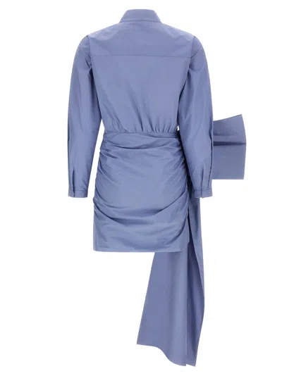 Self-portrait Blue Cotton Tie Side Mini Dresses Light Blue In Blue