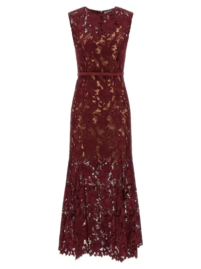 Self-portrait Womens Burgundy Guipure-lace Stretch-woven Midi Dress In Burgundy