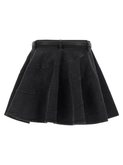 Self-portrait Black Flared Denim Mini Skirt In Black