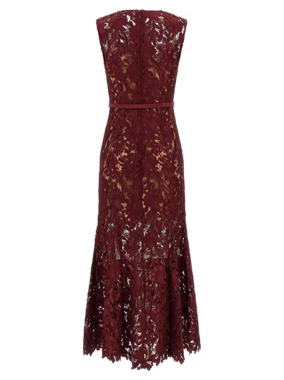 Self-portrait Womens Burgundy Guipure-lace Stretch-woven Midi Dress In Burgundy