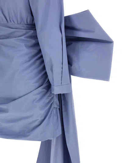 Self-portrait Blue Cotton Tie Side Mini Dresses Light Blue In Blue