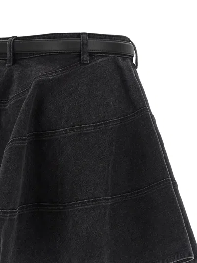 Self-portrait Black Flared Denim Mini Skirt In Black