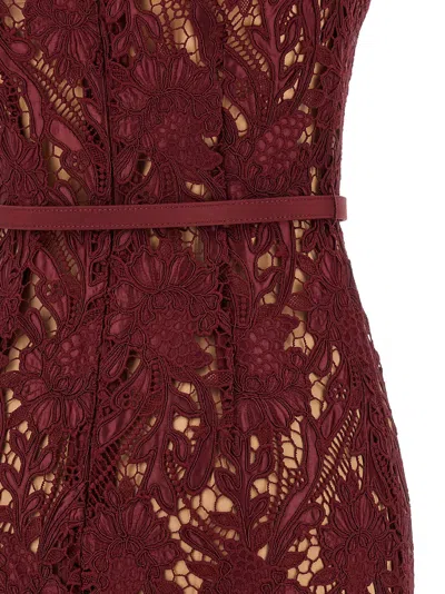 Self-portrait Womens Burgundy Guipure-lace Stretch-woven Midi Dress In Burgundy