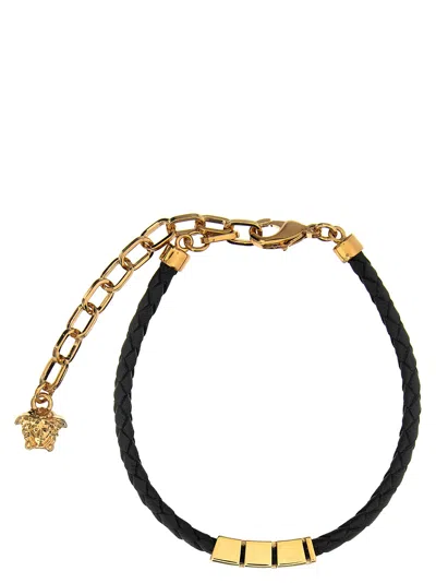 Versace Greca Leather Bracelet In Gold