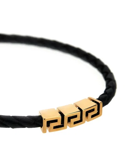 Versace Greca Leather Bracelet In Gold