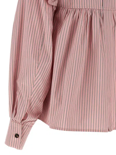 Ganni Striped Blouse Shirt And Blouse Pink In Pink