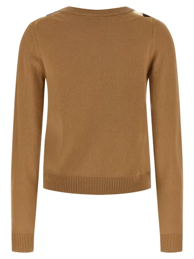 Ganni Diamond-shaped Cardigan Sweaters And Cardigans Beige In Multi