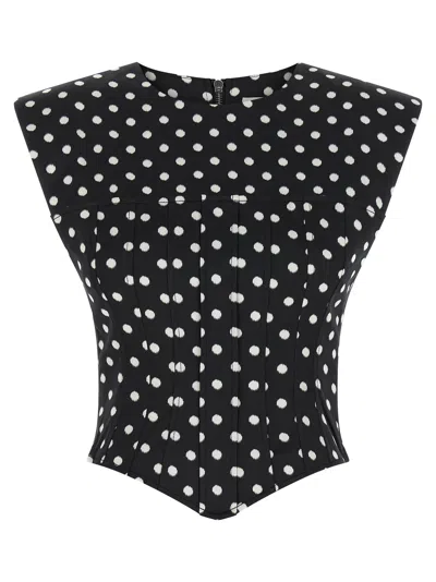 Ganni Polka Dot Top In Black