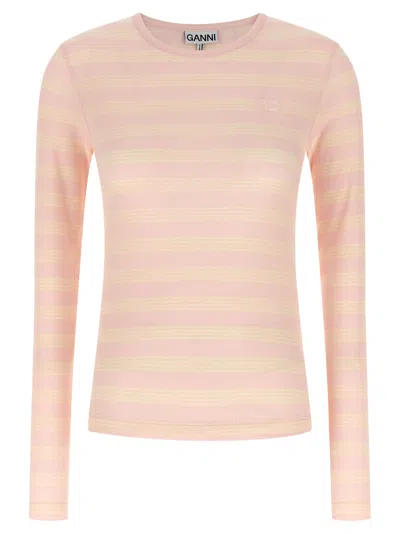 Ganni Striped Sweater T-shirt Pink In Pink