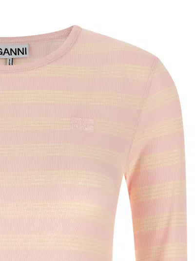 Ganni Striped Sweater T-shirt Pink In Pink