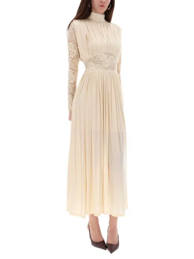 Zimmermann Ruched Stretch-jersey And Lace Maxi Dress In Neutral