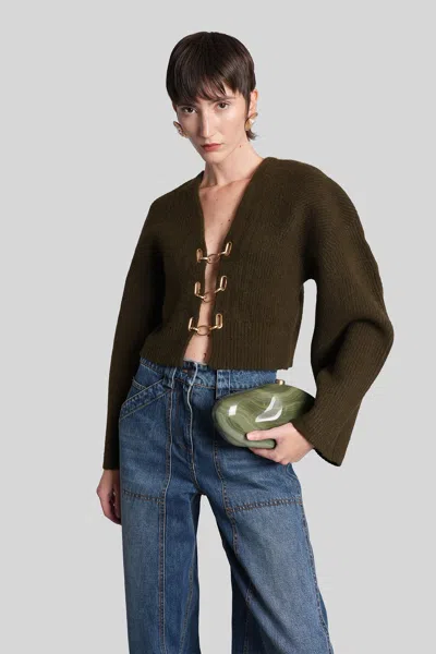 Cult Gaia Mayalu Cardigan In Green Acrylic In Brown