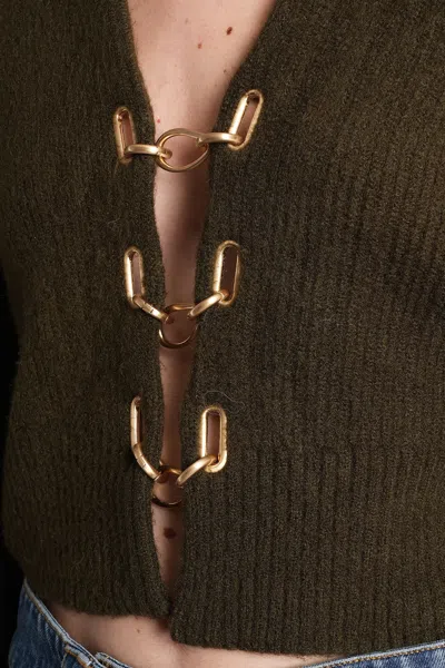 Cult Gaia Mayalu Cardigan In Green Acrylic In Brown