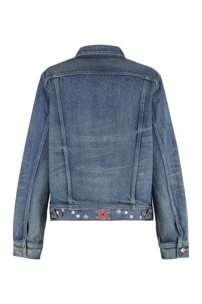 Celine Vintage Inspired Denim Jacket Pockets In Blue
