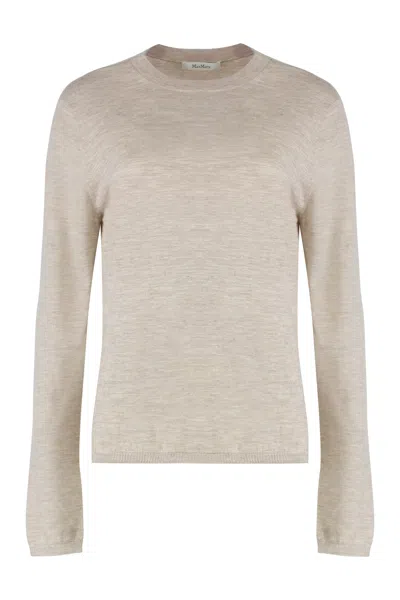 Max Mara Cashmere Marica Crew Neck Knit Sweater In Neutral