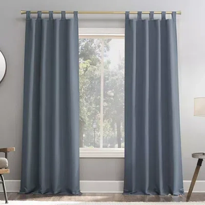 Sun Zero Evan Tab Top Energy Saving Blackout Single Curtain Panel In Blue