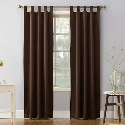 Sun Zero Evan Tab Top Energy Saving Blackout Single Curtain Panel In Brown