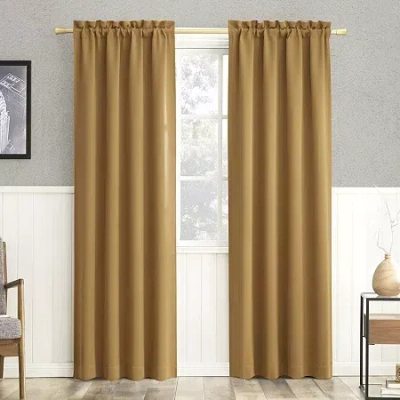 Sun Zero Evan Rod Pocket Energy Saving Blackout Single Curtain Panel In Yellow