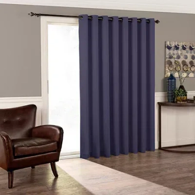 Eclipse Tricia Patio Door Grommet Top Light-filtering Single Curtain Panel In Blue