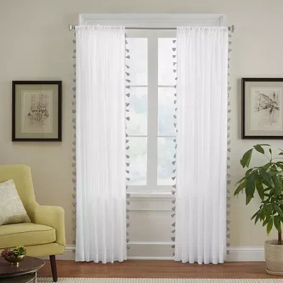 Elrene Home Fashions Bianca Tassle 100% Cotton Rod Pocket Embellished Light-filtering Single Curtain Panel In Gray