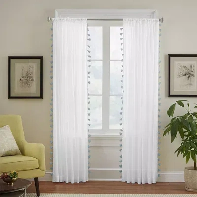 Elrene Home Fashions Bianca Tassle 100% Cotton Rod Pocket Embellished Light-filtering Single Curtain Panel In White