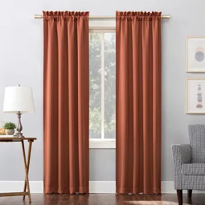 Sun Zero Evan Rod Pocket Energy Saving Blackout Single Curtain Panel In Orange