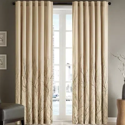 Madison Park Eliza Embroidery Faux Silk Back Tab Light-filtering Single Curtain Panel In Sand