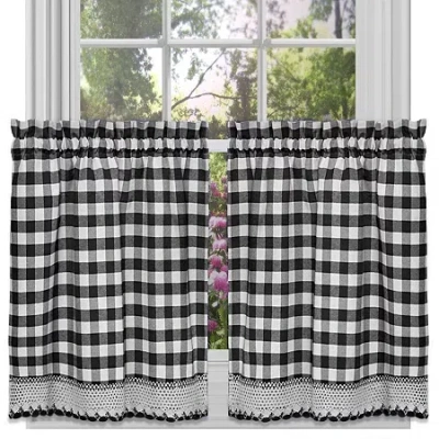 Sweet Home Collection Buffalo Check Plaid Gingham Rod Pocket Window Tier In Brown