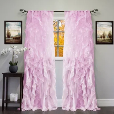 Sweet Home Collection Chic Voile Vertical Ruffled Rod Pocket Sheer Single Curtain Panel In Purple