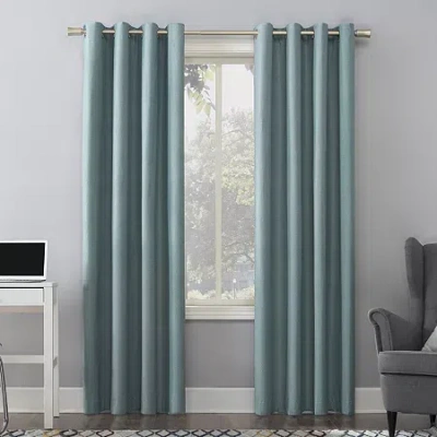 Sun Zero Duran Grommet Top Energy Saving 100% Blackout Single Curtain Panel In Blue