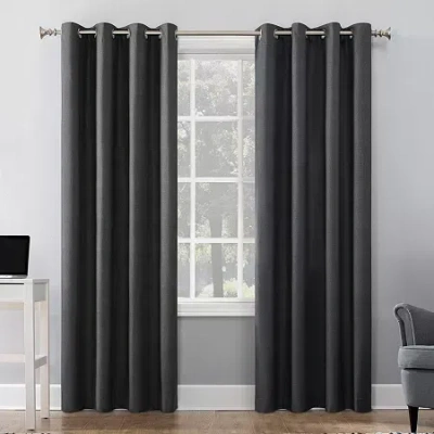 Sun Zero Duran Grommet Top Energy Saving 100% Blackout Single Curtain Panel In Black